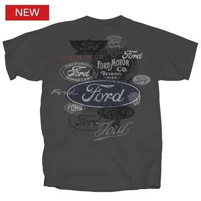 Ford All Logos T-Shirt Grey SMALL - Click Image to Close