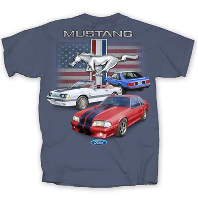 Ford Mustang Fox Body Flag T-Shirt Indigo LARGE - Click Image to Close