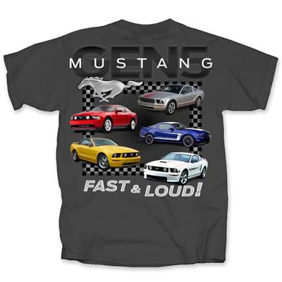 Mustang Gen 5 Fast & Loud In T-Shirt Grey LARGE - Click Image to Close
