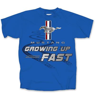 Ford Mustang Growing Up Fast Kid's T-Shirt Blue YOUTH MEDIUM - Click Image to Close
