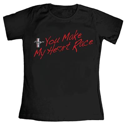 Mustang You Make My Heart Race T-Shirt Black LADIES MEDIUM - Click Image to Close