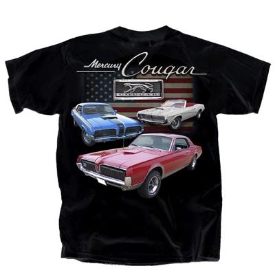 Mercury Cougar Flag T-Shirt Black LARGE - Click Image to Close