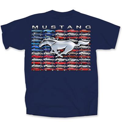 Ford Mustang Car Flag T-Shirt Navy Blue LARGE - Click Image to Close