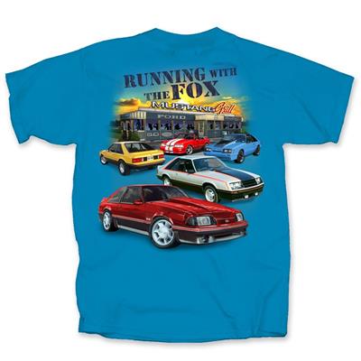 Mustang Running With The Fox T-Shirt Blue SMALL - Click Image to Close