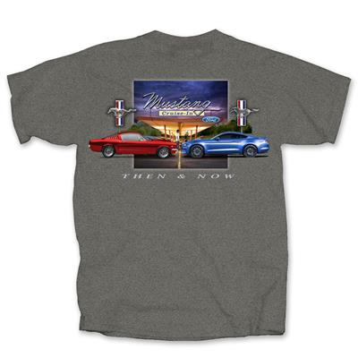 Ford Mustang Then & Now T-Shirt Grey LARGE - Click Image to Close