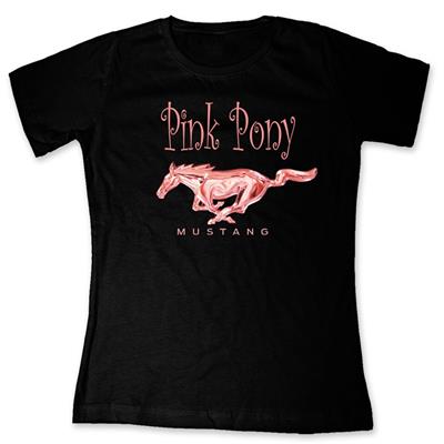 Mustang Pink Pony T-Shirt Black LADIES LARGE - Click Image to Close