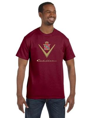 Cadillac 1940s Logo T-Shirt Burgundy SMALL - Click Image to Close