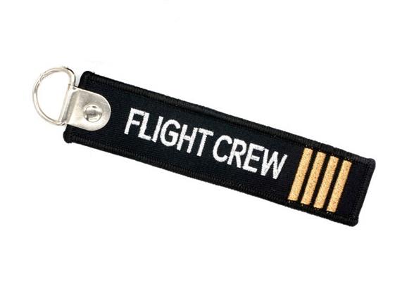 Flight Crew Embroidered Keyring/Luggage Tag White/Yellow On Black - Click Image to Close