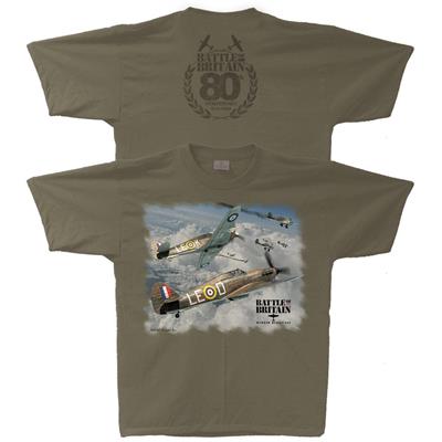Battle Of Britain Hurricane 80th Anniversary T-Shirt Green LARGE - Click Image to Close