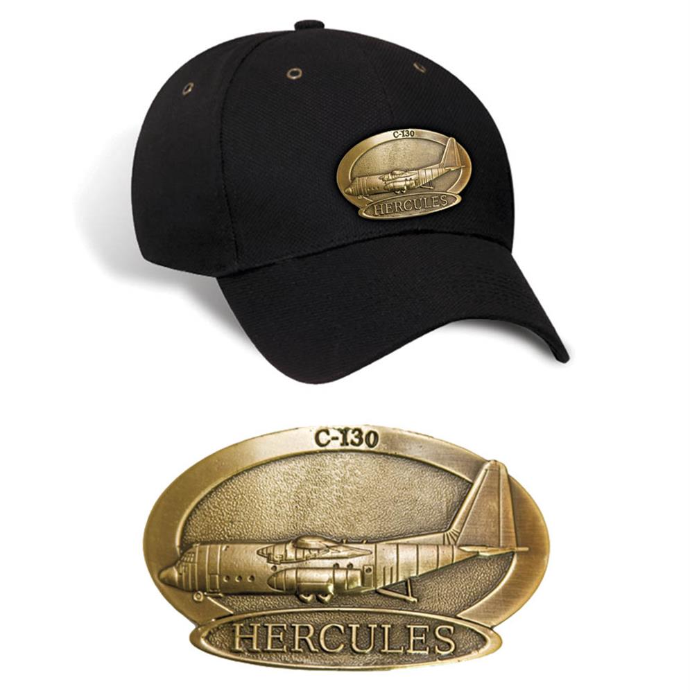 Hercules C-130 Brass Badge Cap Black - Click Image to Close