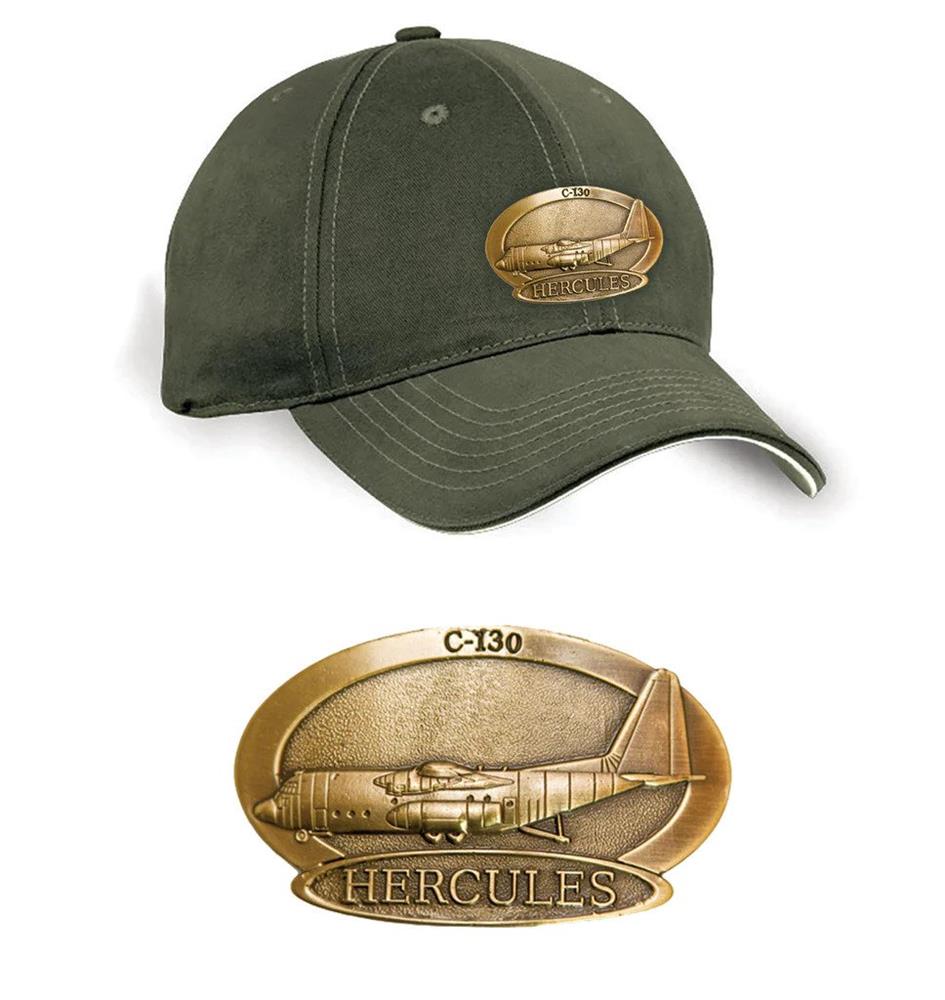 Hercules C-130 Brass Badge Cap Khaki - Click Image to Close