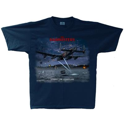 Dambusters Lancaster T-Shirt Navy Blue SMALL - Click Image to Close