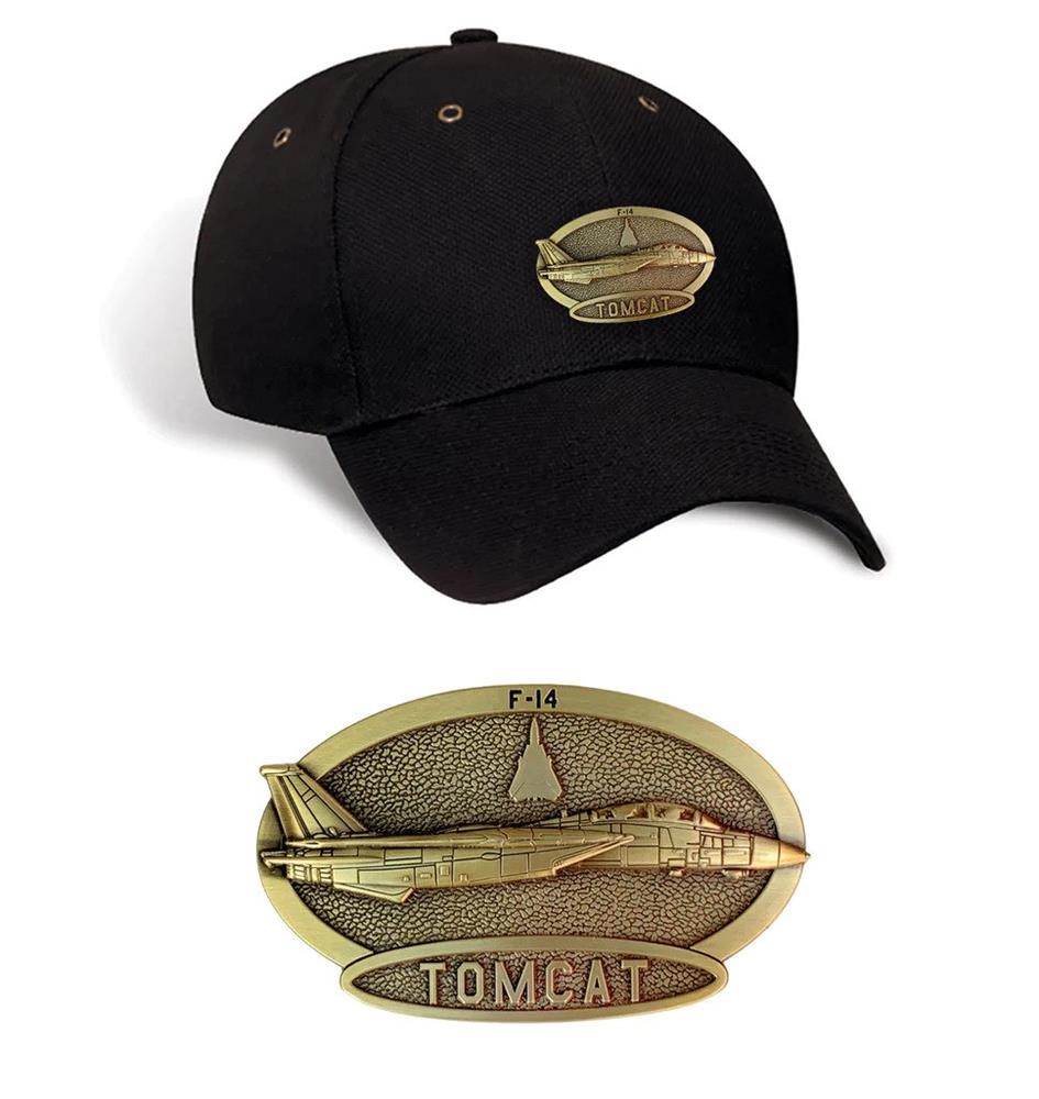 F-14 Tomcat Brass Badge Cap Black - Click Image to Close