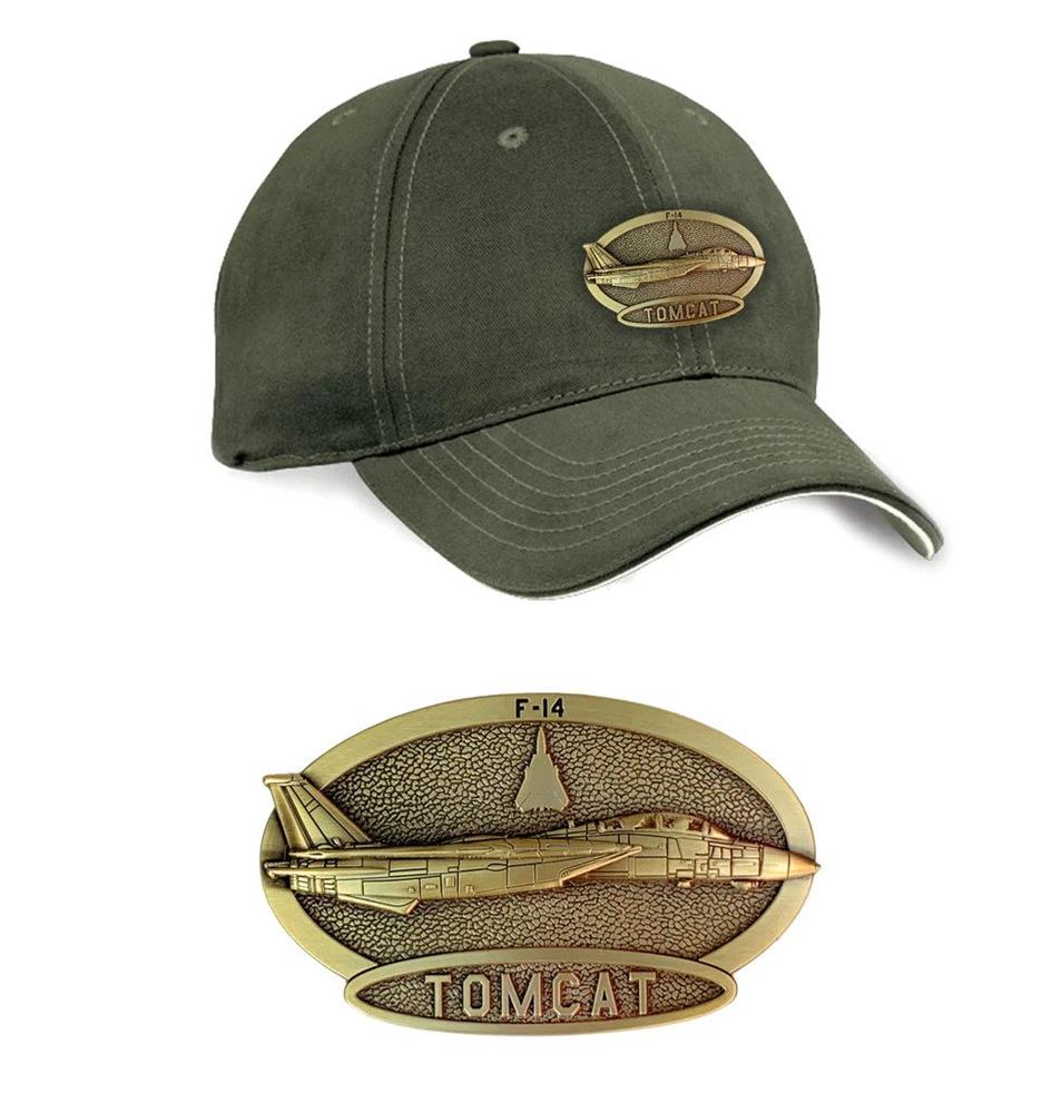 F-14 Tomcat Brass Badge Cap Khaki Green - Click Image to Close