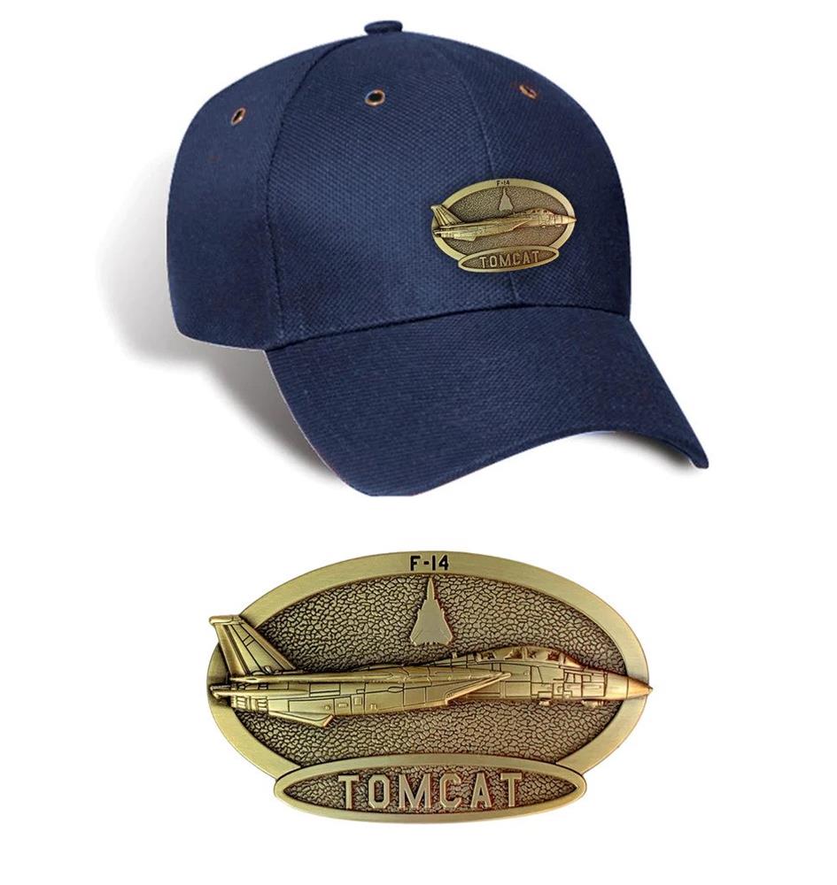 F-14 Tomcat Brass Badge Cap Navy Blue - Click Image to Close