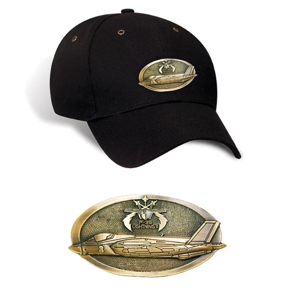 F-35 Lightning II Brass Badge Cap Black - Click Image to Close