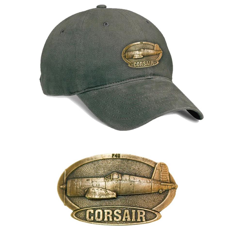 F-4U Corsair Brass Badge Cap Khaki Green - Click Image to Close