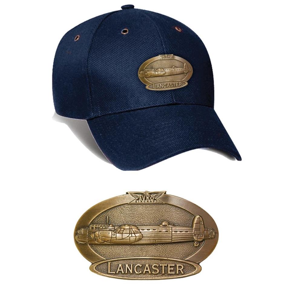 Avro Lancaster Brass Badge Cap Navy Blue - Click Image to Close