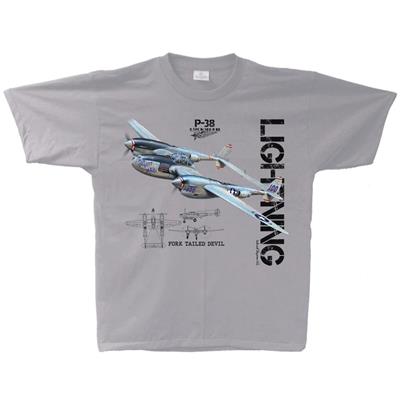 P-38 Lightning Vintage T-Shirt Silver MEDIUM - Click Image to Close