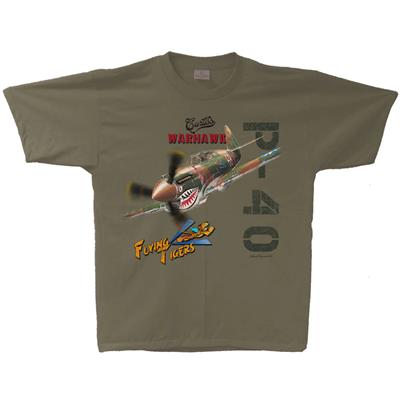 P-40 Warhawk T-Shirt Green LARGE - Click Image to Close