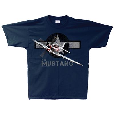 P-51 Mustang T-Shirt Navy Blue YOUTH SMALL 6-8 - Click Image to Close