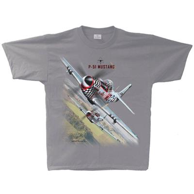 P-51 Mustang Flight T-Shirt Silver/Grey LARGE - Click Image to Close