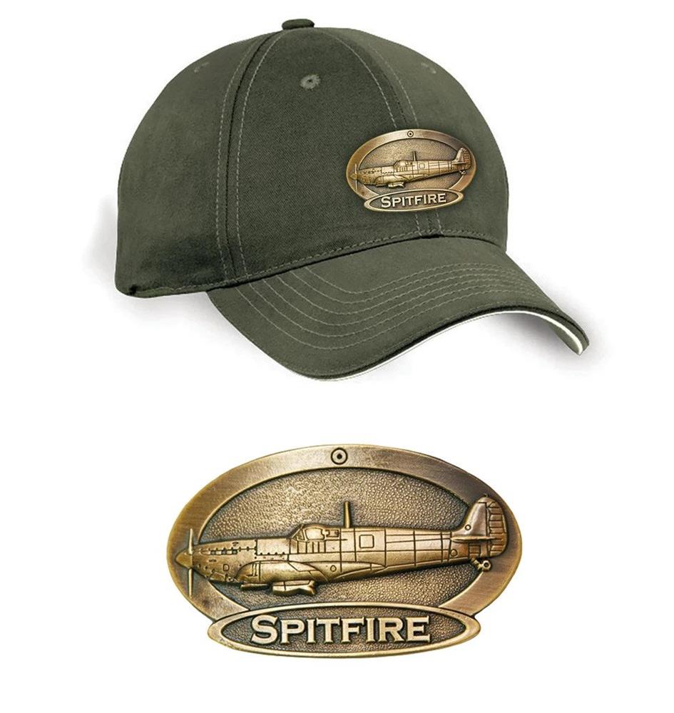 Spitfire Brass Badge Cap Khaki Green - Click Image to Close