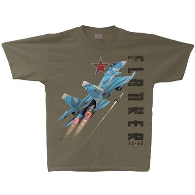 Su-33 Flanker T-Shirt Military Green SMALL - Click Image to Close