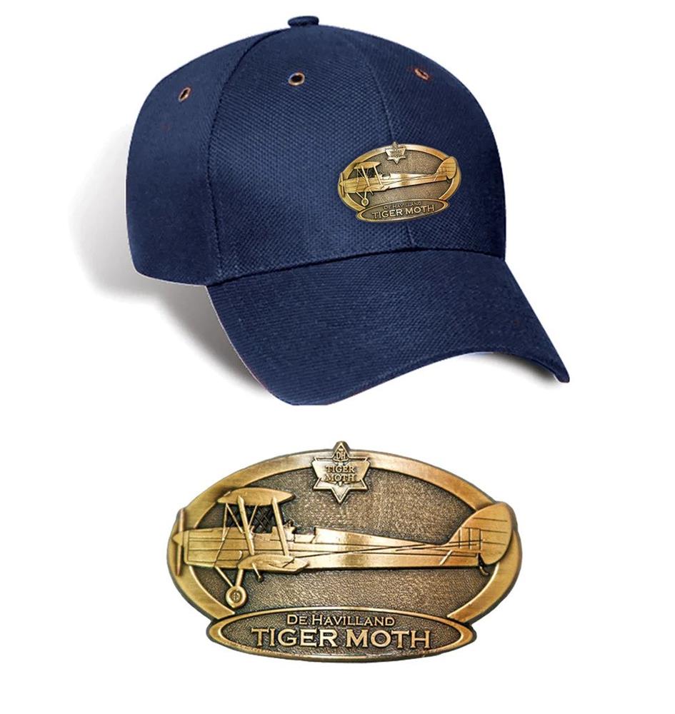 De Havilland Tiger Moth Brass Badge Cap Navy Blue - Click Image to Close