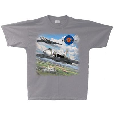 Avro Vulcan Vintage T-Shirt Silver SMALL - Click Image to Close