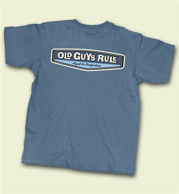 Old Guys Rule Aged To Perfection Rear View T-Shirt Blue LARGE DAMAGED - Click Image to Close
