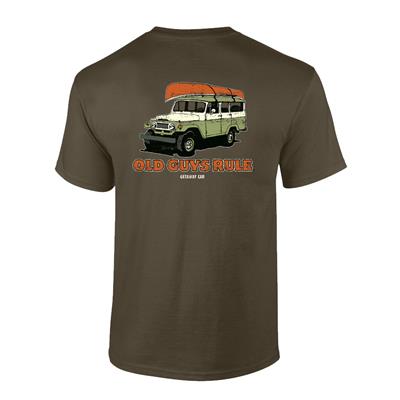 Old Guys Rule - Getaway Car T-Shirt Olive LARGE - Click Image to Close