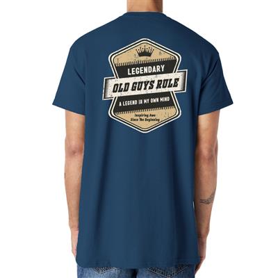 Old Guys Rule - Legendary Badge T-Shirt Blue LARGE - Click Image to Close