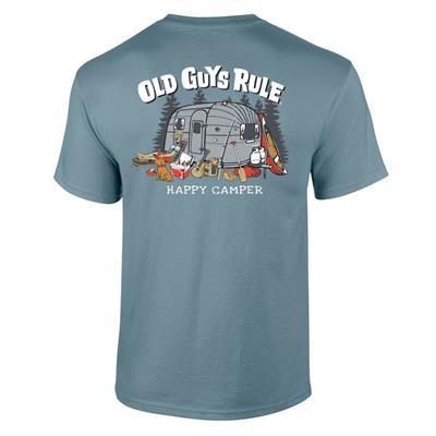 Old Guys Rule - Happy Camper T-Shirt Blue LARGE - Click Image to Close