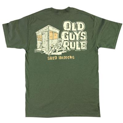 Old Guys Rule - Shed Happens T-Shirt Green LARGE - Click Image to Close