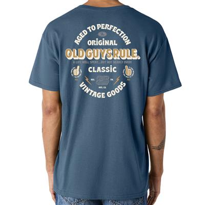Old Guys Rule - Original Classic Aged To Perfection T-Shirt Indigo LARGE - Click Image to Close