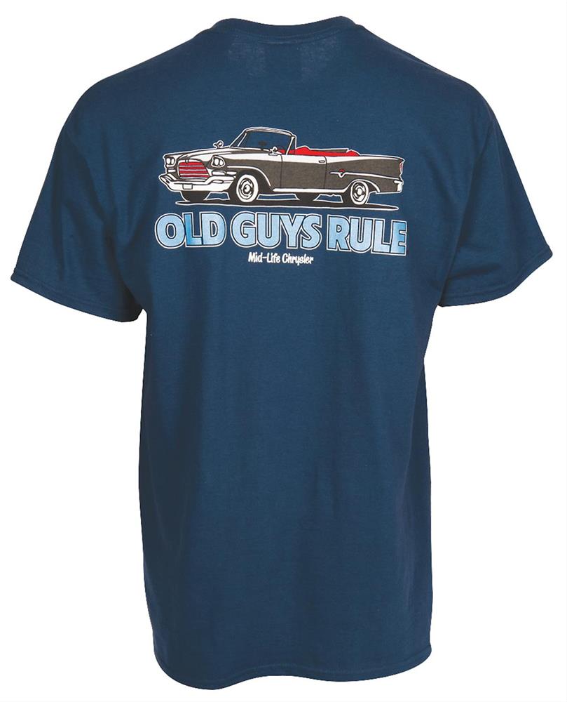 Old Guys Rule - Mid Life Chrysler T-Shirt Dark Blue X-Large - Click Image to Close