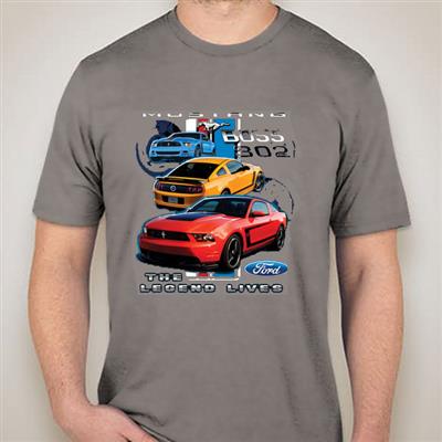 Mustang Boss 302 The Legend Lives T-Shirt Grey X-LARGE - Click Image to Close
