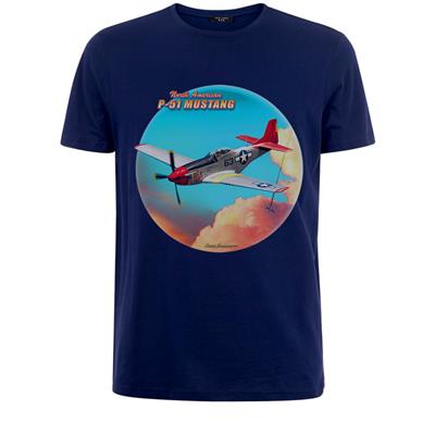 North American P-51 Mustang Clouds T-Shirt Navy Blue 3X-LARGE - Click Image to Close