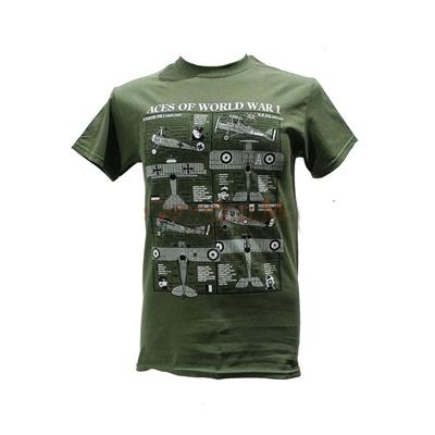 Aces Of World War 1 Blueprint Design T-Shirt Olive Green SMALL - Click Image to Close