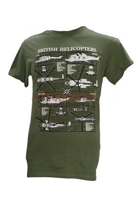 British Helicopters Blueprint Design T-Shirt Olive Green LARGE - Click Image to Close