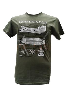 CH-47 Chinook Helicopter Blueprint Design T-Shirt Olive Green LARGE - Click Image to Close