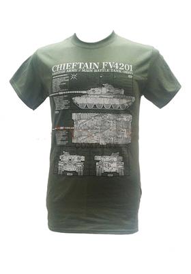 Chieftain FV4201 Main Battle Tank Blueprint Design T-Shirt Olive Green SMALL - Click Image to Close