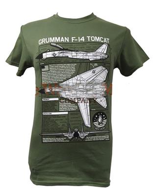 Grumman F-14 Tomcat Blueprint Design T-Shirt Olive MEDIUM - Click Image to Close