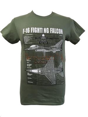 Lockheed Martin F-16 Fighting Falcon Blueprint Design T-Shirt Olive LARGE - Click Image to Close