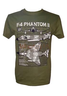 F-4 Phantom II Blueprint Design T-Shirt Olive Green LARGE - Click Image to Close