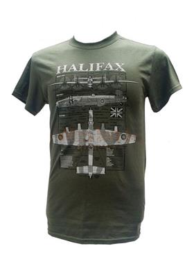 Handley Page Halifax Blueprint Design T-Shirt Olive Green LARGE - Click Image to Close