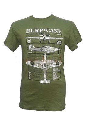 Hawker Hurricane Blueprint Design T-Shirt Olive Green 2X-LARGE - Click Image to Close