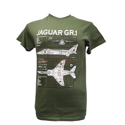 Jaguar GR1 Blueprint Design T-Shirt Olive Green LARGE - Click Image to Close