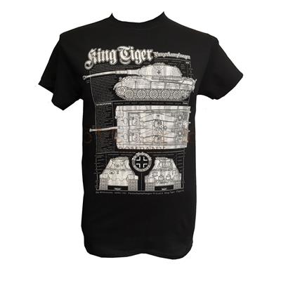 King Tiger WW2 Tank Blueprint Design T-Shirt Black LARGE - Click Image to Close